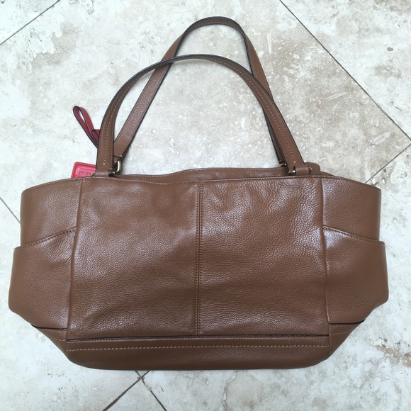 Coach tote bag smooth park leather carryall British tan handbag purse - Picture 4 of 9
